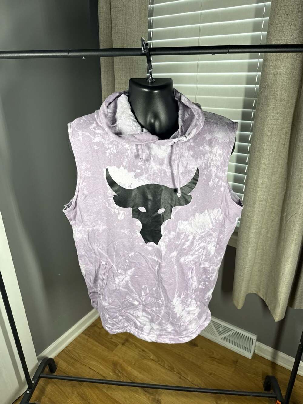 Under Armour Project Rock Men's Terry Sleeveless Hoodie XL Purple Tie Dye Bull